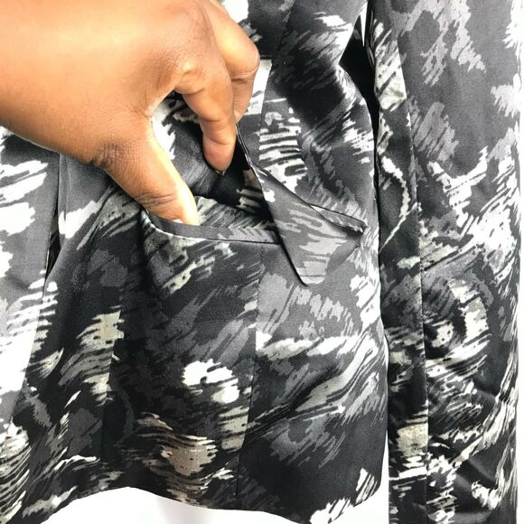 Chicos Blazer Jacket‎ Womens Sz 2 12 Large Black Pattern Tafetta Silk Cotton - Picture 7 of 11